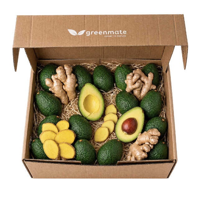 Organic avocado and ginger in a box