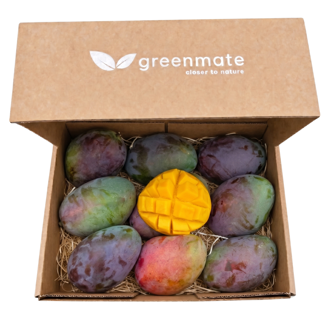 A box with nine big mangos