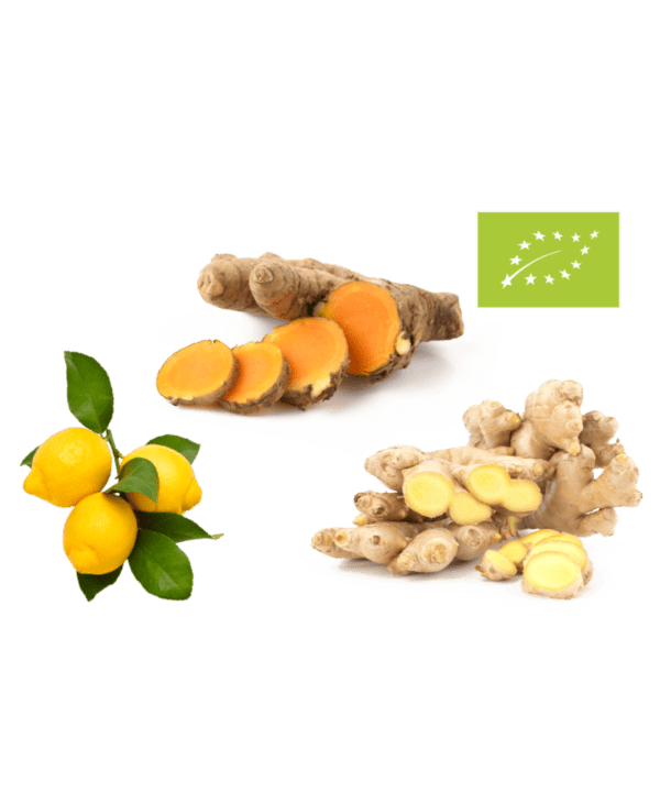 Økologisk og frisk gurkemeje, ingefær og citron. Antiinflammatorisk kost